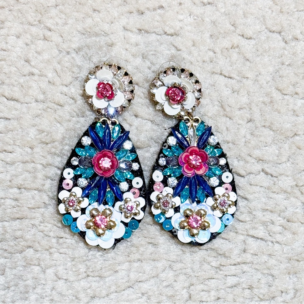 ALDO Gwalella Multicolor Flower Statement Earrings - Glass Pearls & Crystals